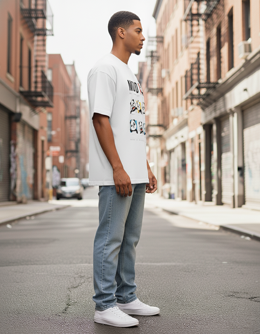 UNISEX WHITE MOOD OF THE DAY OVERSIZE FIT TSHIRT