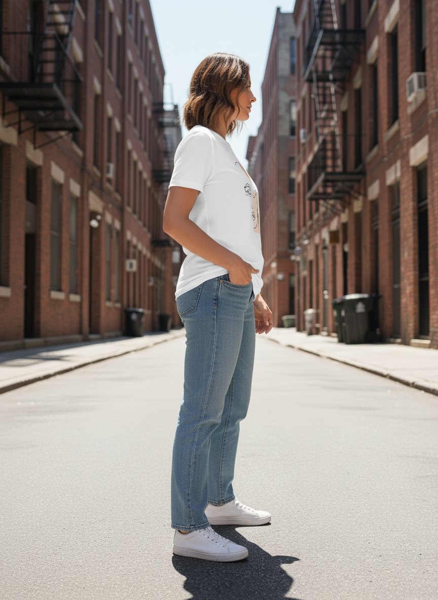 WOMEN'S WHITE ABSTRACT MUSE REGULAR FIR TSHIRT