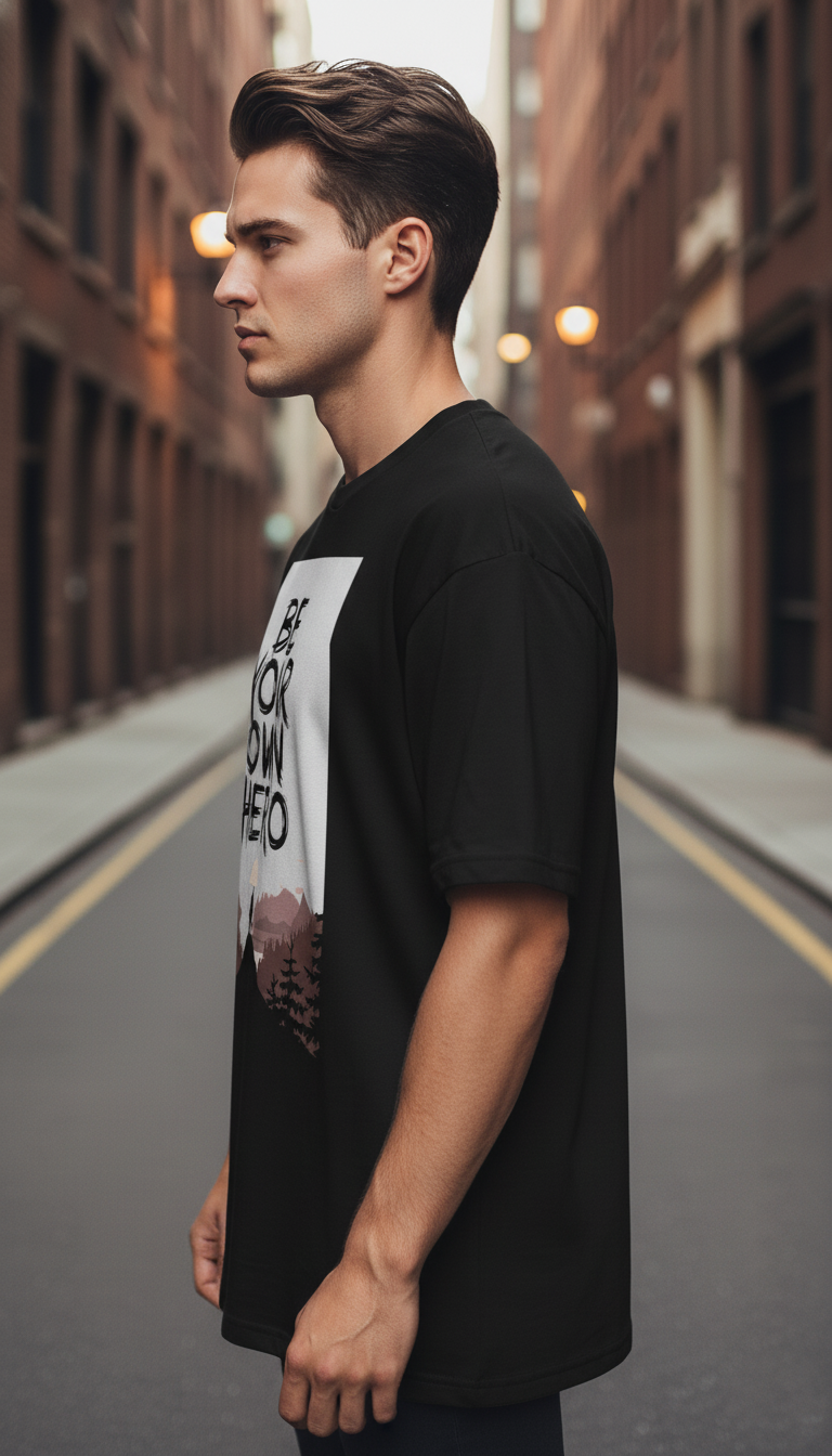 UNISEX BLACK BE YOUR OWN HERO OVERSIZE FIT TSHIRT