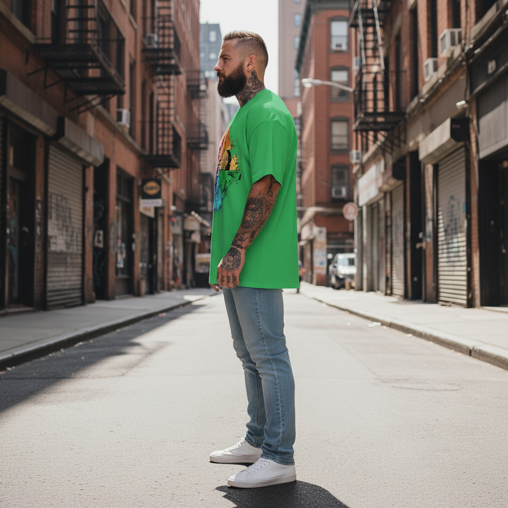 UNISEX GREEN STRAWHATS CREW OVERSIZE FIT TSHIRT