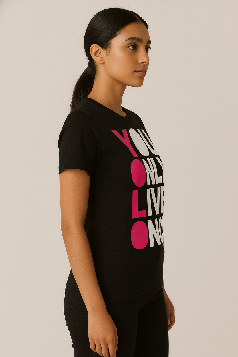 WOMEN'S BLACK YOU ONLY LIVE ONCE REGULAR FIT TSHIRT