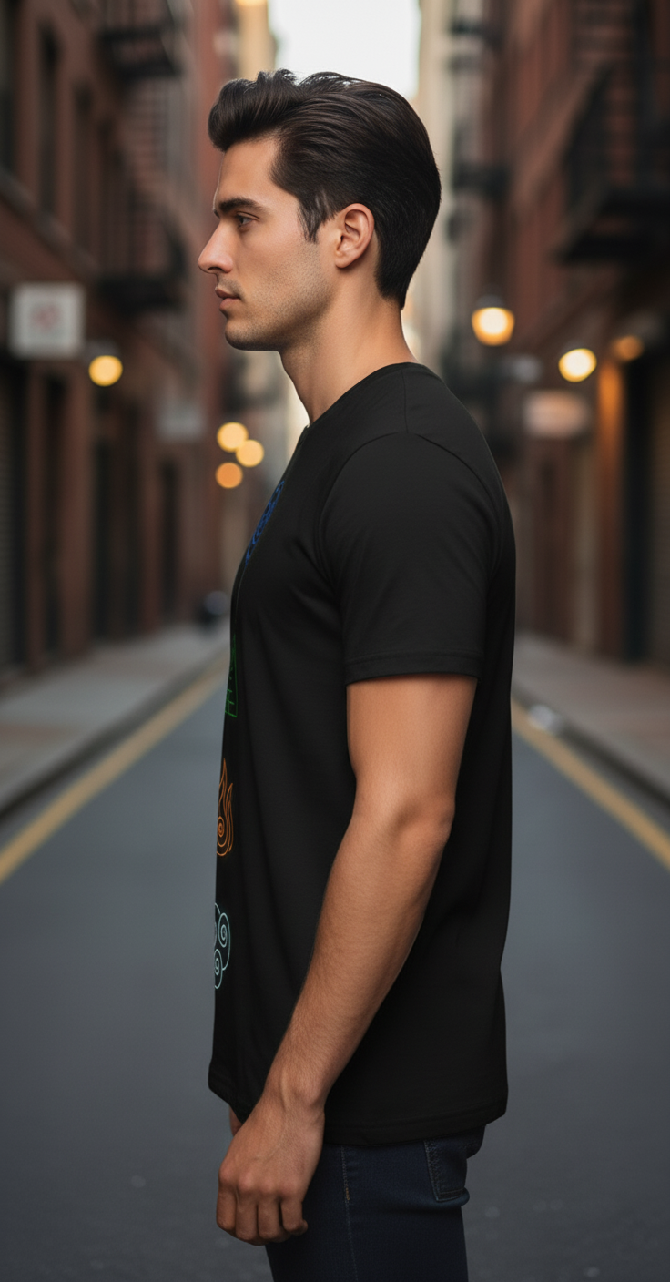 UNISEX BLACK AVATAR - THE LAST AIRBENDER (THE FOUR ELEMENTS) REGULAR FIT TSHIRT