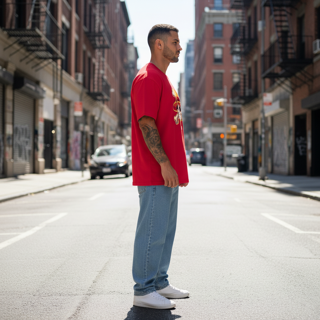 UNISEX RED STRAW HAT OVERSIZE FIT TSHIRT