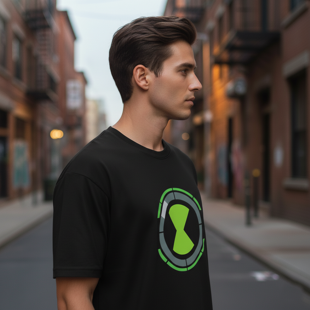 UNISEX BLACK BEN 10 - OMNITRIX OVERSIZE FIT TSHIRT