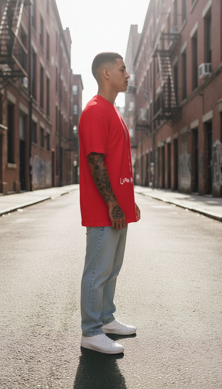 UNISEX RED LUMOS MAZIMA OVERSIZE FIT TSHIRT