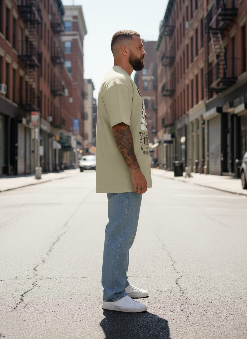 UNISEX BEIGE  MONKEY D. LUFFY - DEAD OR ALIVE WANTED POSTER OVERSIZE FIT TSHIRT