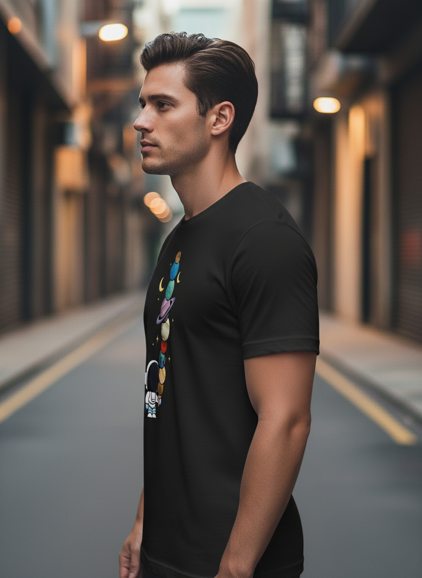 UNISEX BLACK LITTLE ASTRONOMER REGUALR FIT TSHIRT