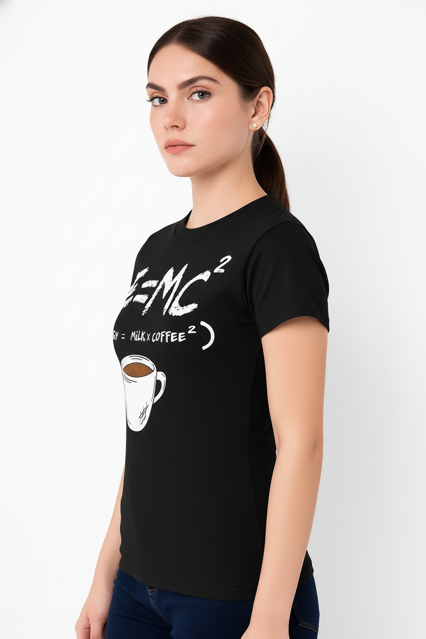 WOMEN'S BLACK E=MC(Sq.) REGULAR FIR TSHIRT