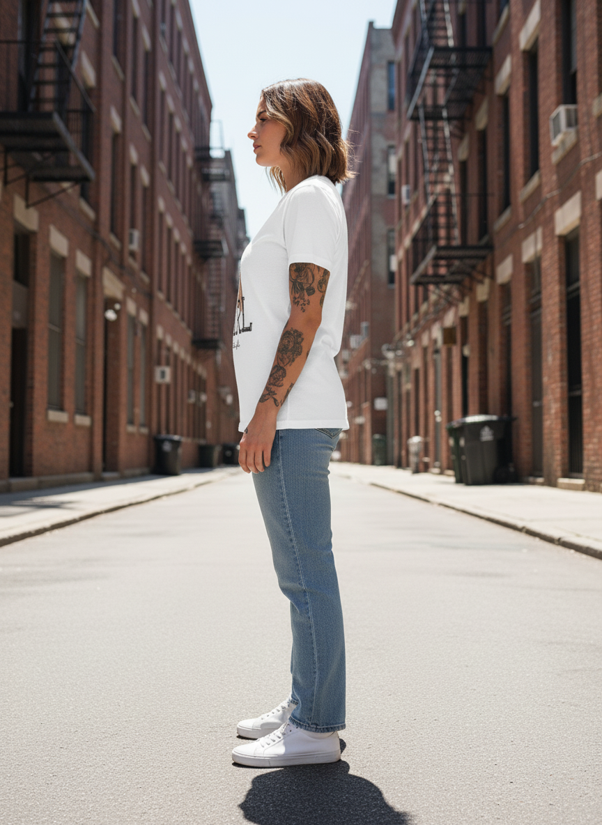 WOMEN'S WHITE GIRL WITH STYLE REGULAR FIT TSHIRT