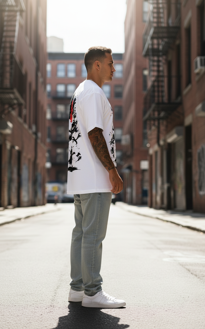 UNISEX WHITE RED MOON DRAGON OVERSIZE FIT TSHIRT