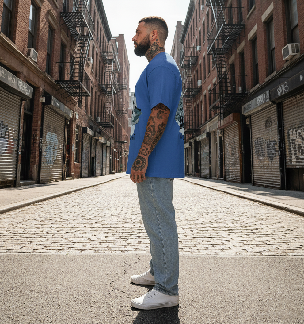 UNISEX BLUE YODA MAKE KIRTAN NOT WAR OVERSIZE FIT TSHIRT