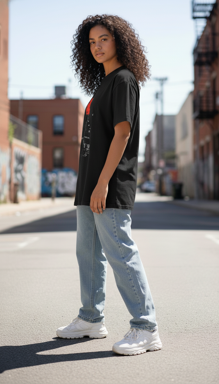 WOMEN'S BLACK THE RED MOON REGULAR FIT TSHIRT