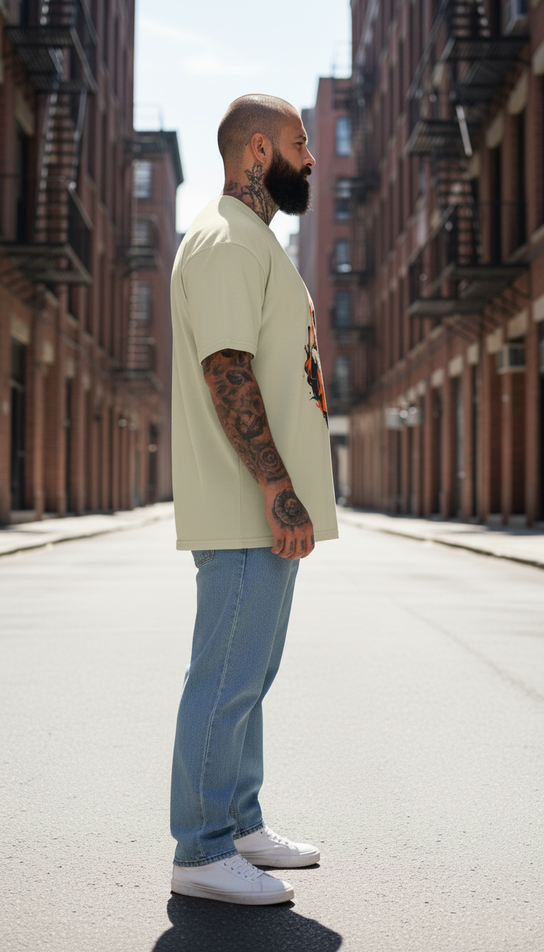 UNISEX BEIGE  SKULL MONK OVERSIZE FIT TSHIRT