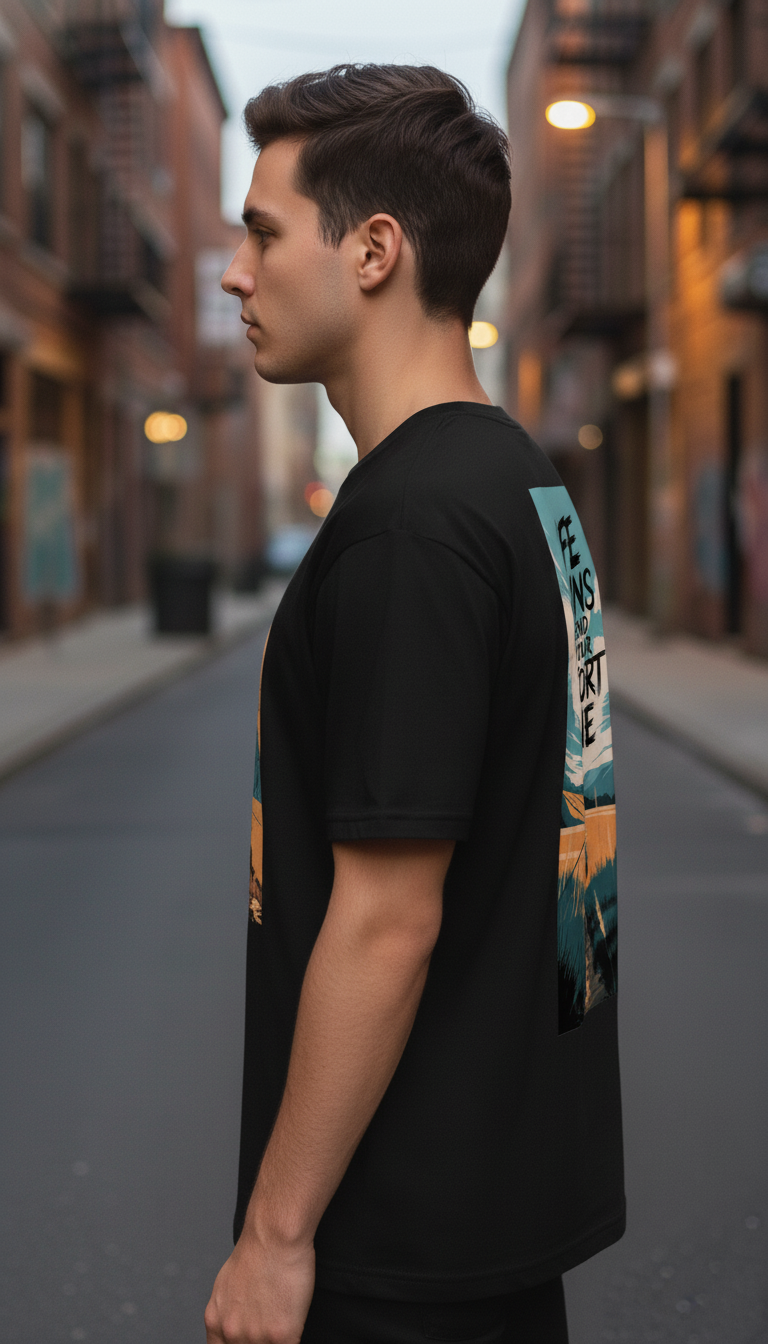 UNISEX BLACK LIFE BEGINS AT THE END OF YOUR COMFORT ZONE OVERSIZE FIT TSHIRT