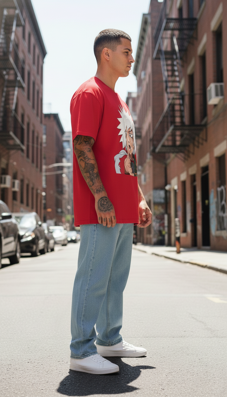 UNISEX RED YOUNG JIRAIYA OVERSIZE FIT TSHIRT