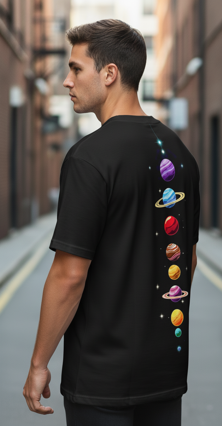 UNISEX BLACK CELESTIAL ALIGNMENT OVERIZE FIT TSHIRT