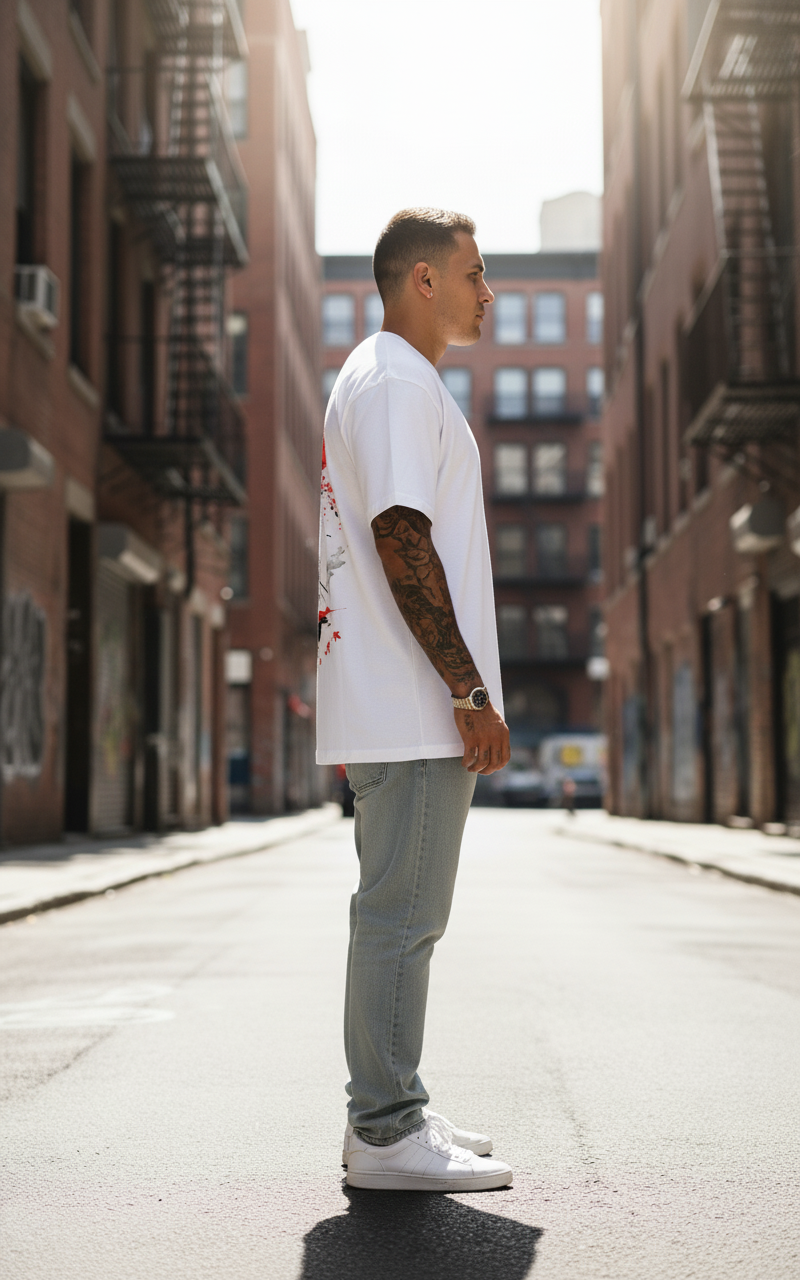 UNISEX WHITE RED MOON SAMURAI OVERSIZE FIT TSHIRT