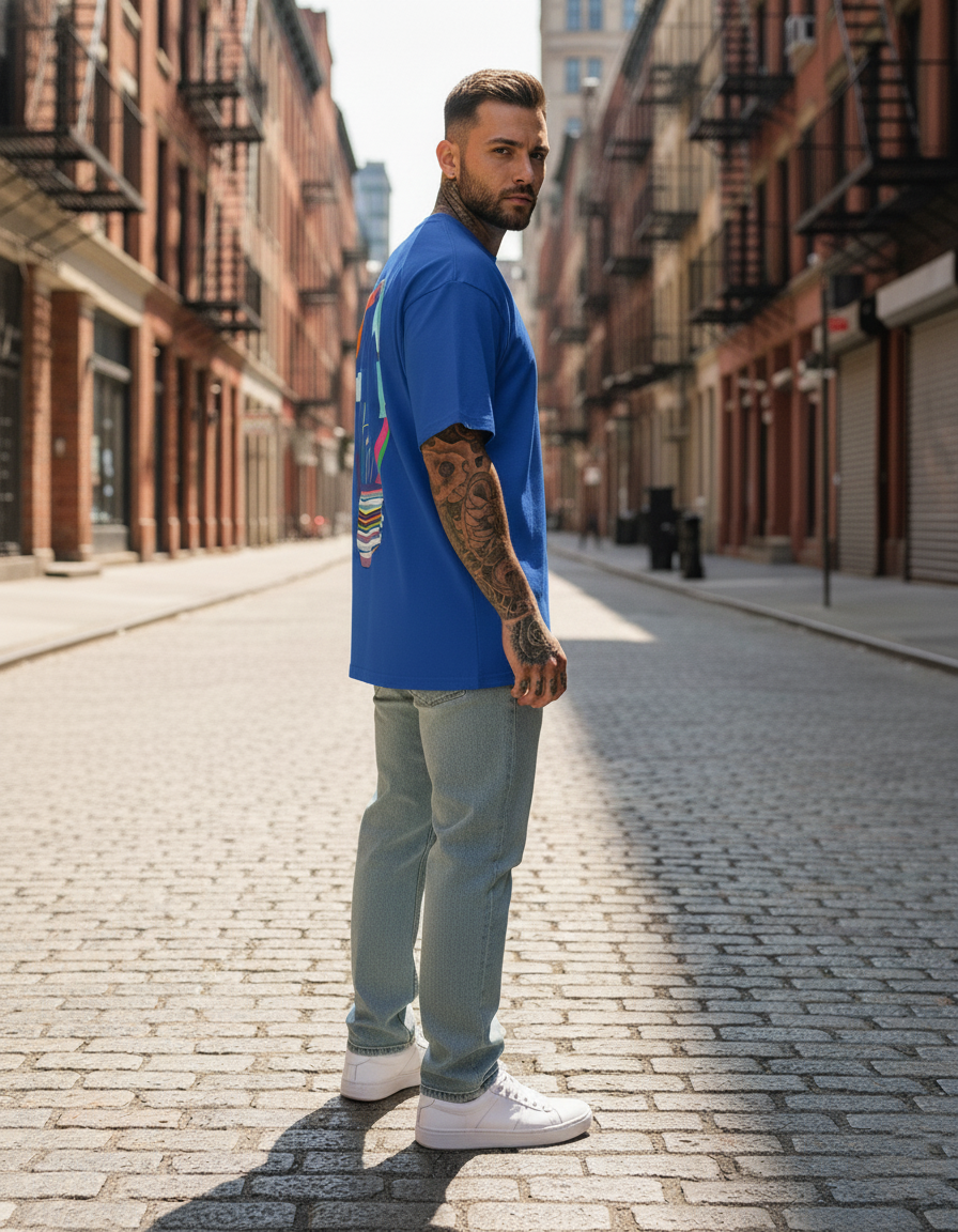 UNISEX BLUE CRIMSON BULB OVERSIZE FIT TSHIRT