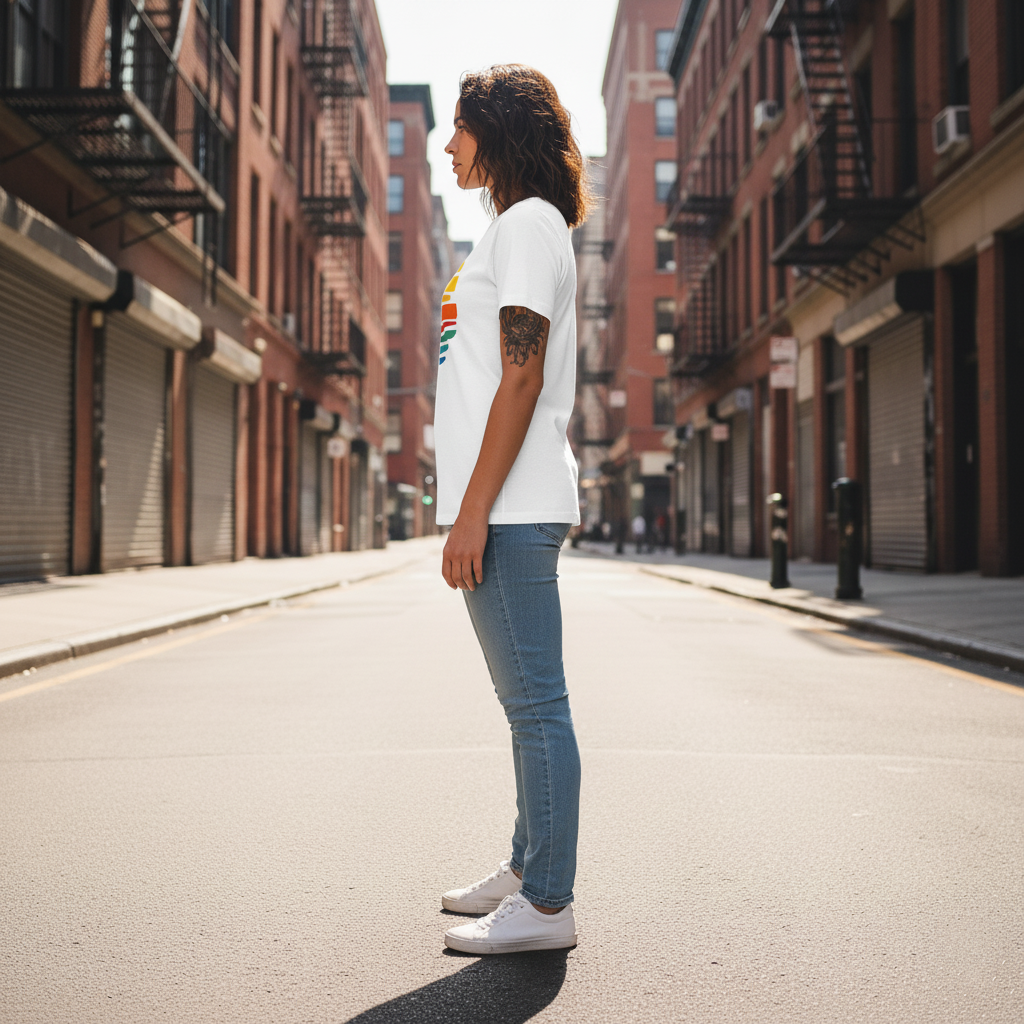 WOMEN'S WHITE RAINBOW SUN REGULAR FIT TSHIRT