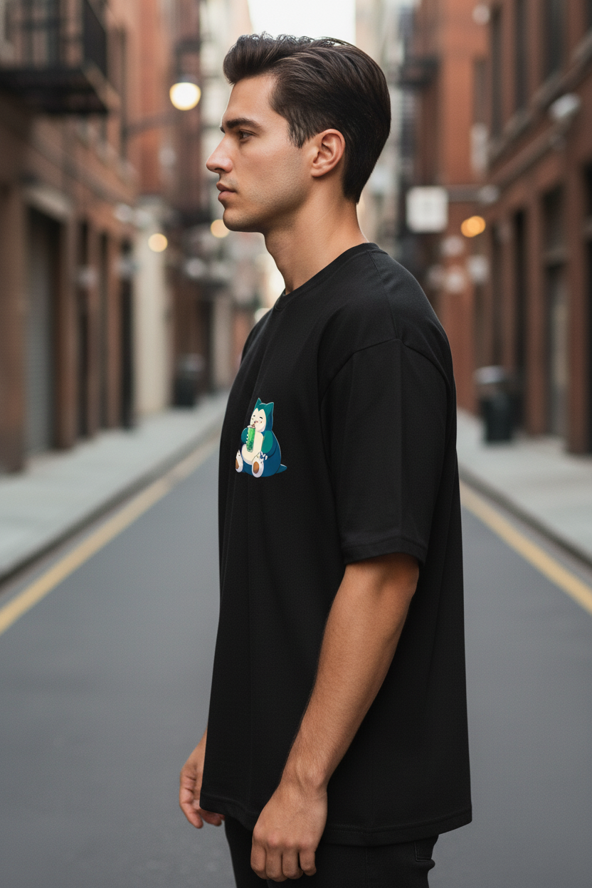 UNISEX BLACK CHILL SNORLAX OVERSIZE FIT TSHIRT