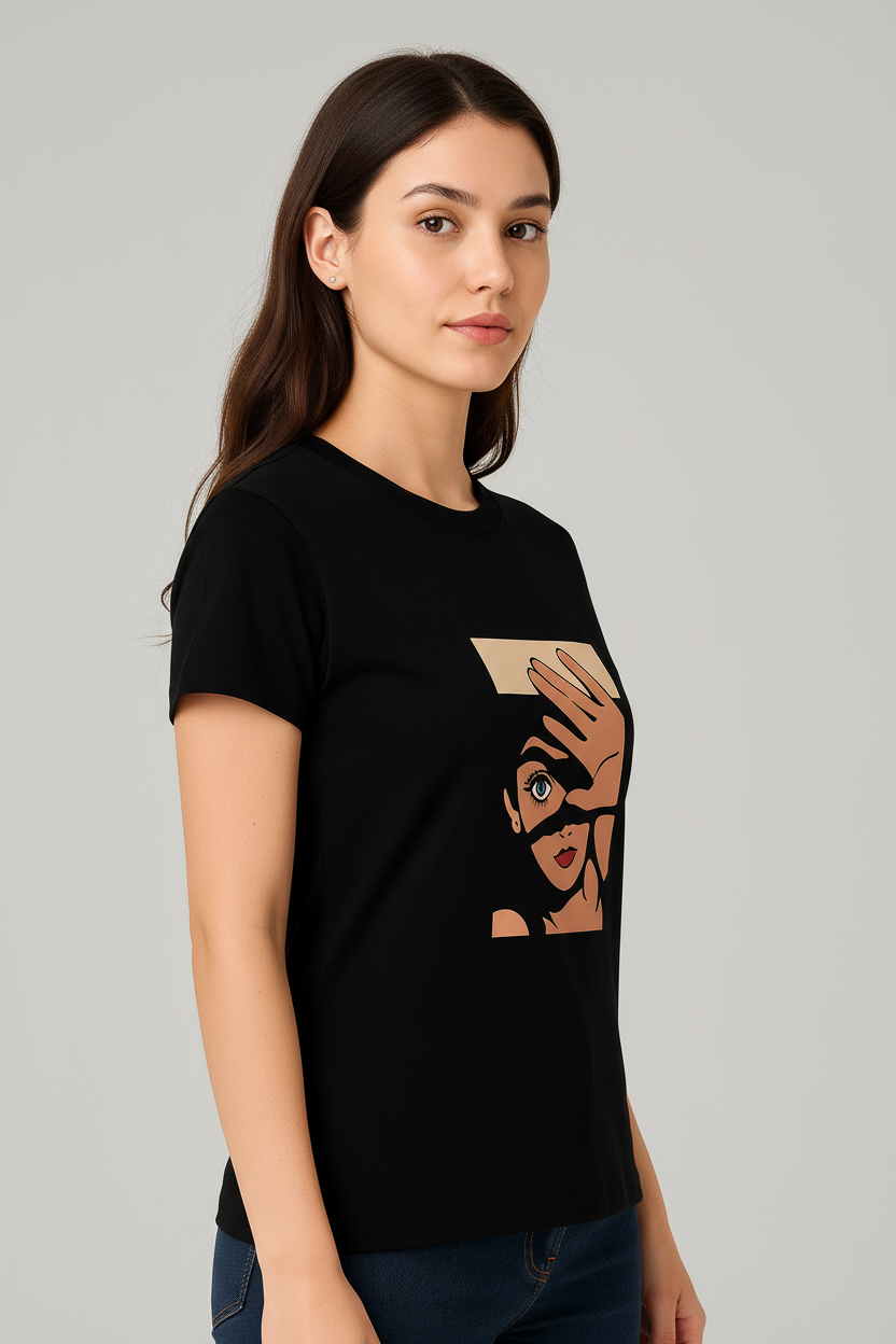 WOMEN'S BLACK SUN_KISSED REGUALR FIT TSHIRT