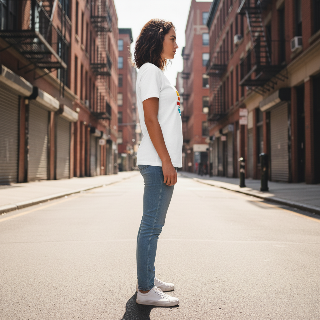 WOMEN'S WHITE RAINBOW SUN REGULAR FIT TSHIRT