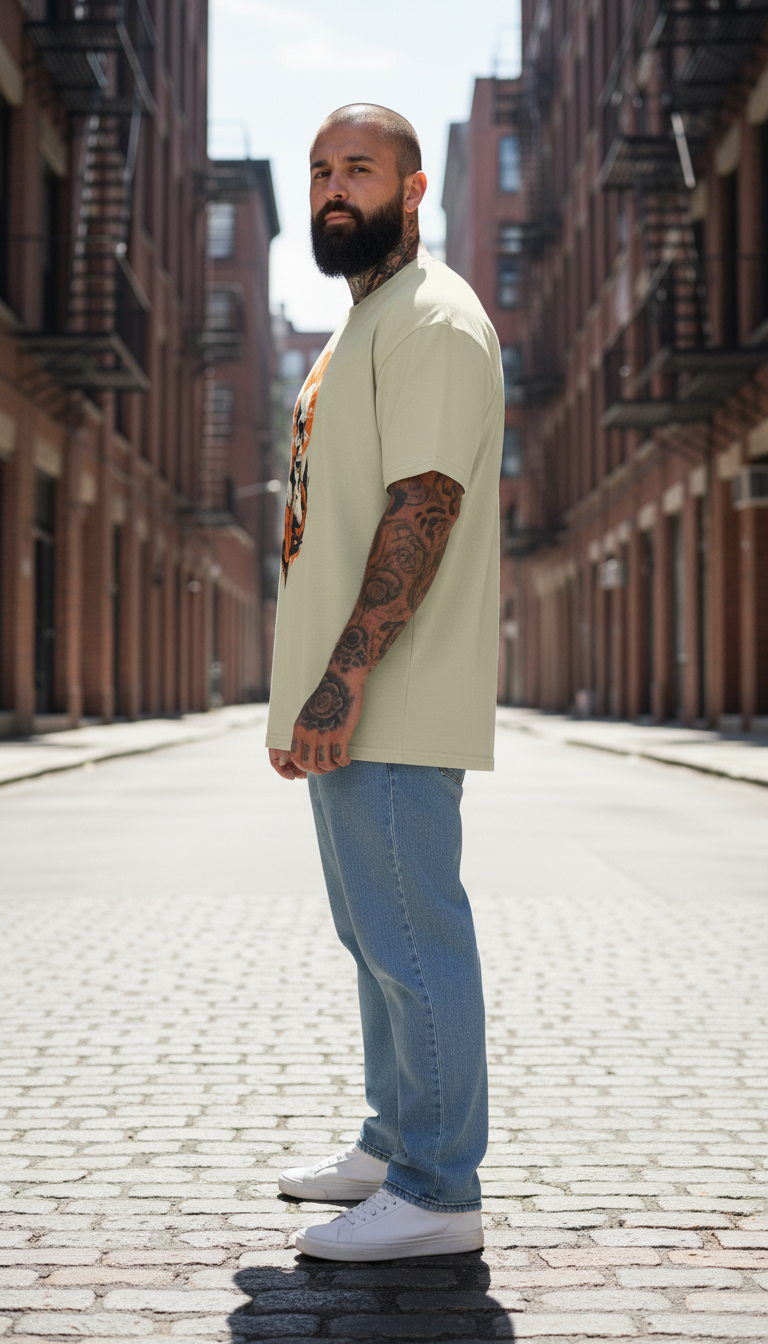 UNISEX BEIGE  SKULL MONK OVERSIZE FIT TSHIRT