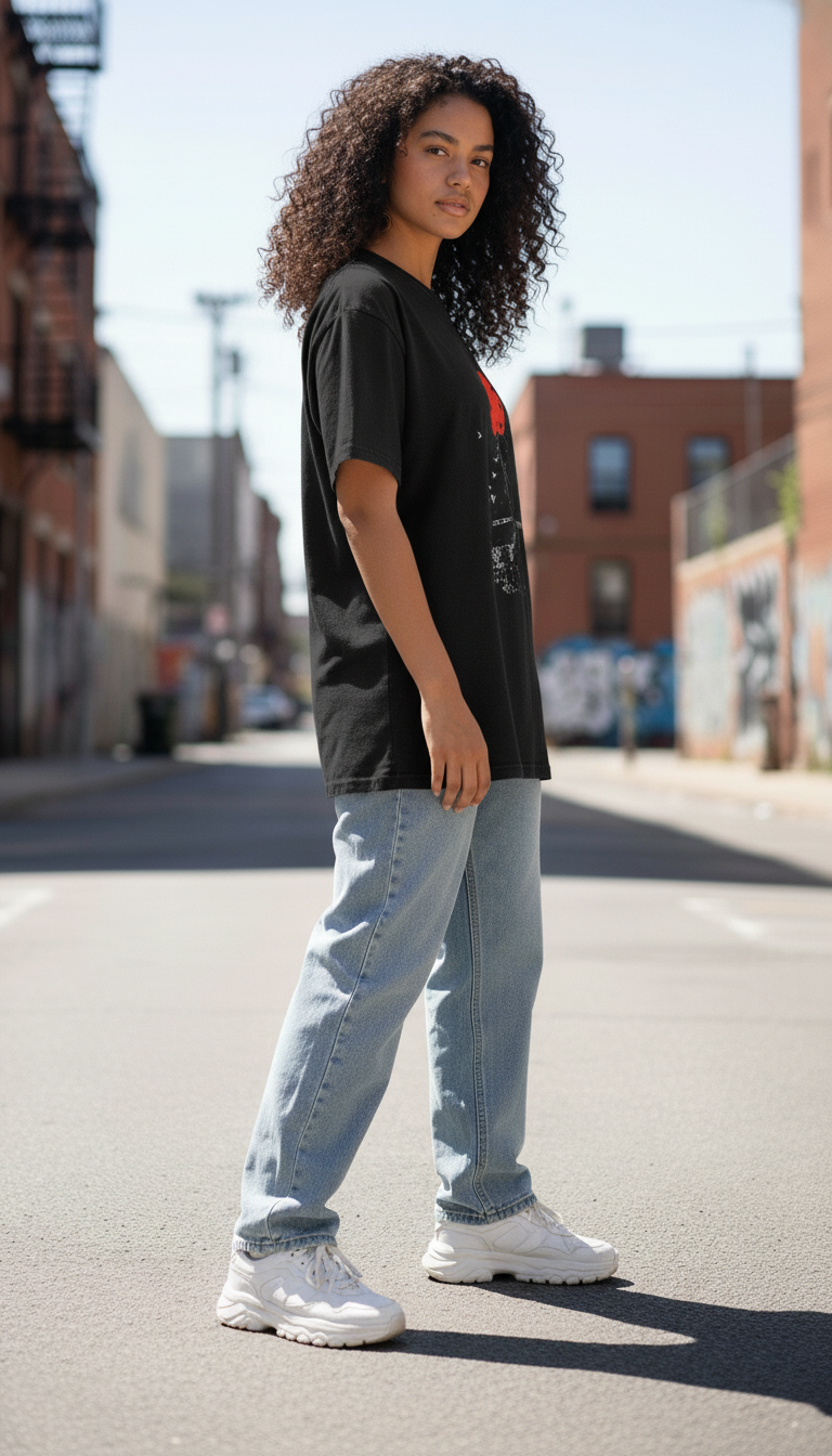 WOMEN'S BLACK THE RED MOON REGULAR FIT TSHIRT