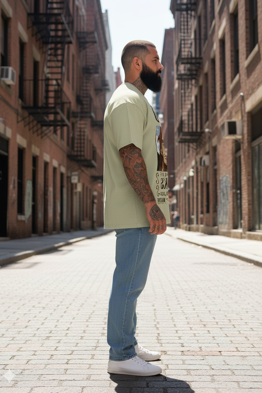 UNISEX BEIGE  SHANKS - DEAD OR ALIVE WANTED POSTER OVERSIZE FIT TSHIRT