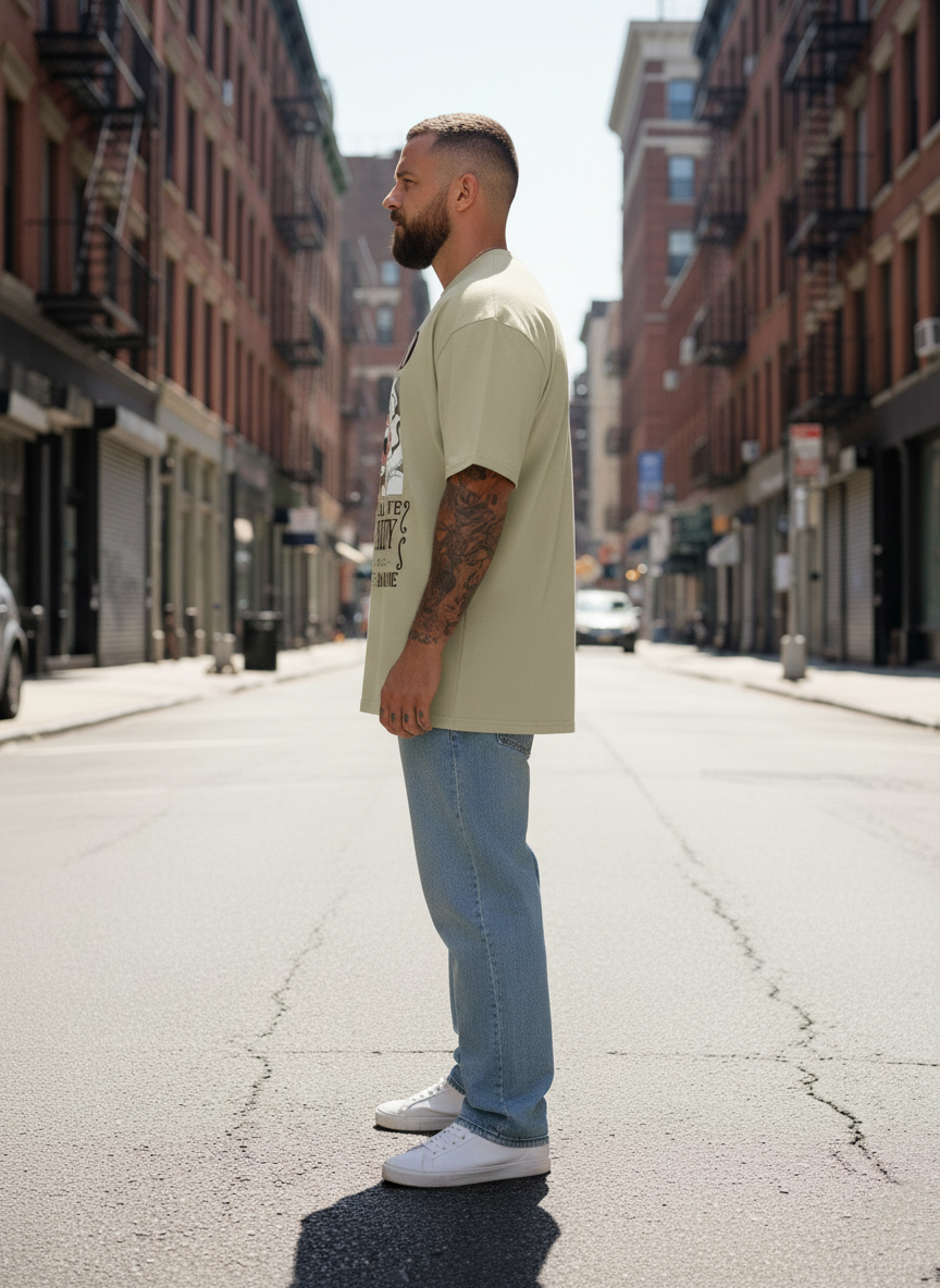 UNISEX BEIGE  MONKEY D. LUFFY - DEAD OR ALIVE WANTED POSTER OVERSIZE FIT TSHIRT