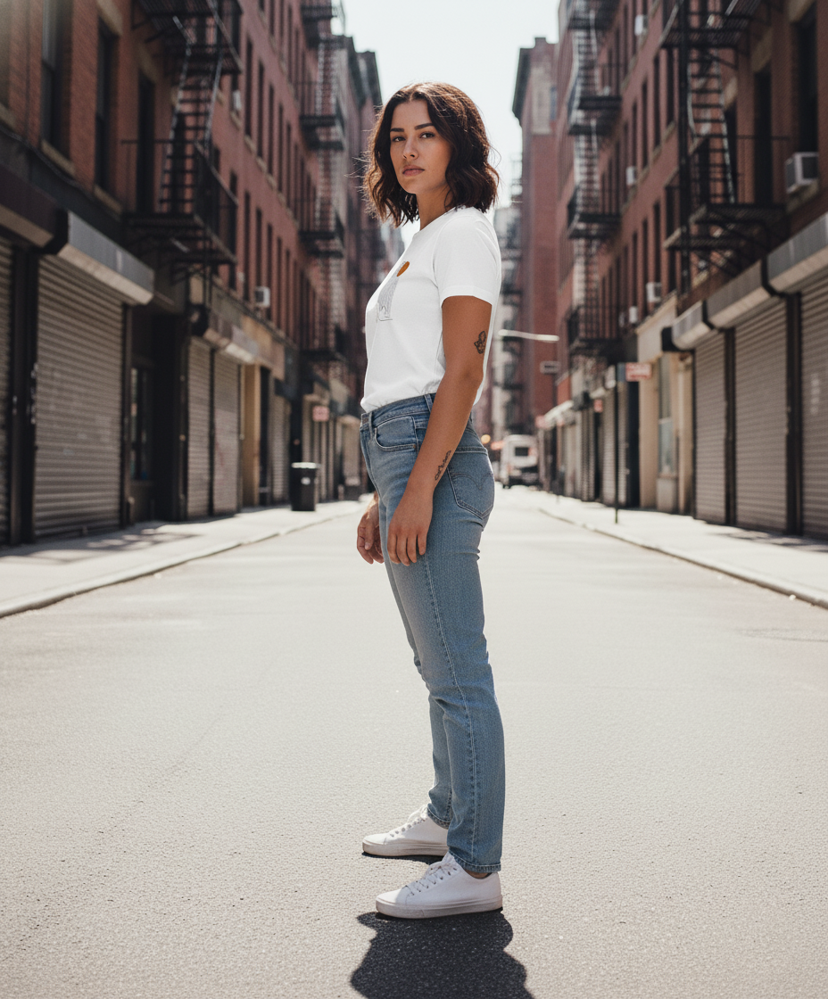 WOMEN'S WHITE GEOMETRIC SUN REGULAR FIT TSHIRT