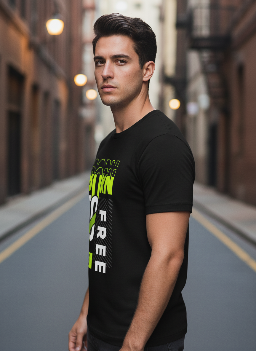 UNISEX BLACK BORN TO BE FREE REGULAR FIT TSHIRT