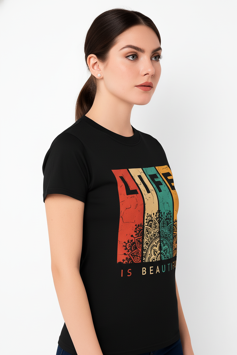 WOMEN'S BLACK LIFE IS BEAUTIFUL REGULAR FIT TSHIRT