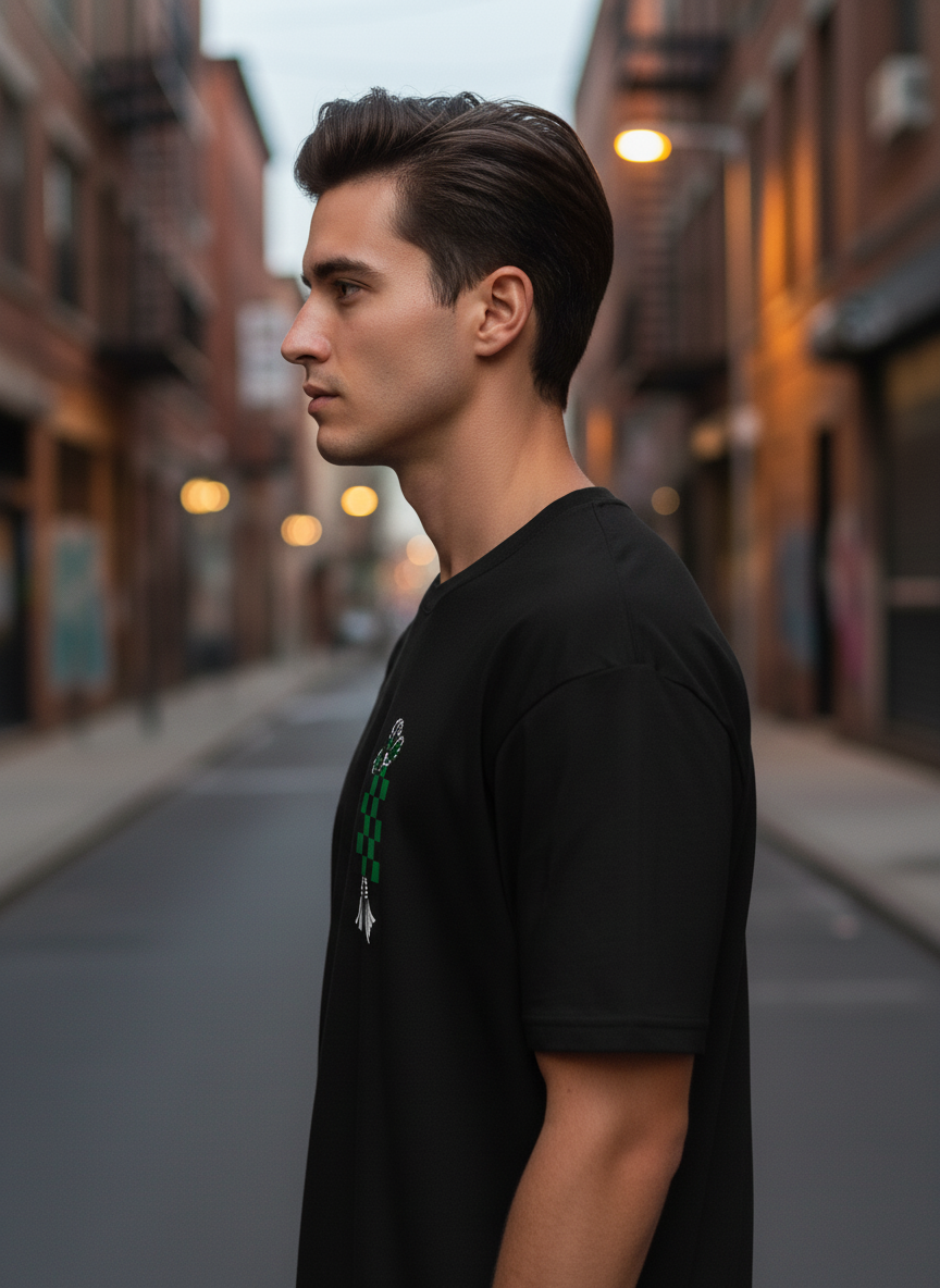 UNISEX BLACK TANJIRO'S CHECK OVERSIZE FIT TSHIRT