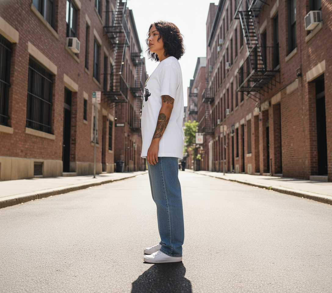 WOMEN'S WHITE ABSTRACT MUSE REGULAR FIR TSHIRT