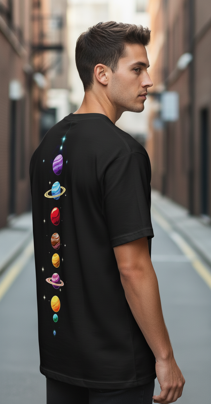 UNISEX BLACK CELESTIAL ALIGNMENT OVERIZE FIT TSHIRT