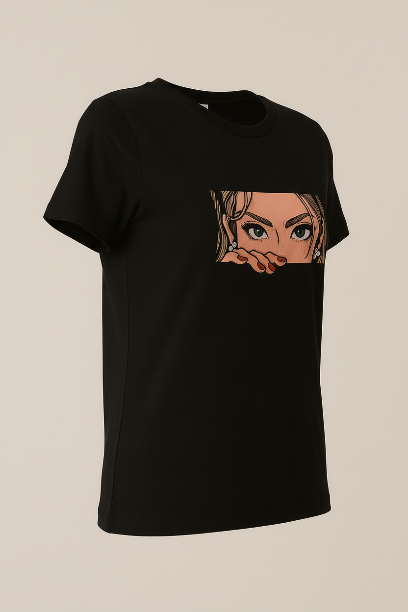 WOMEN'S BLACK THE MANGA GAZE REGULAR FIT TSHIRT