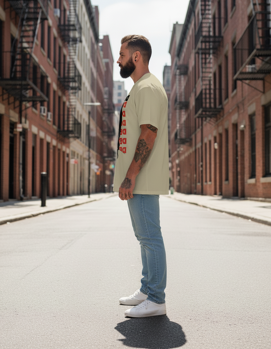 UNISEX BEIGE  DEMON KING - MUZAN KIBUTSUJI OVERSIZE FIT TSHIRT