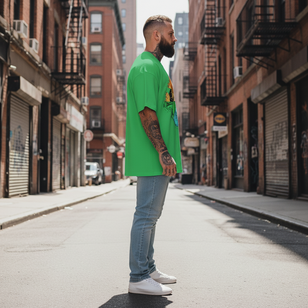 UNISEX GREEN STRAWHATS CREW OVERSIZE FIT TSHIRT