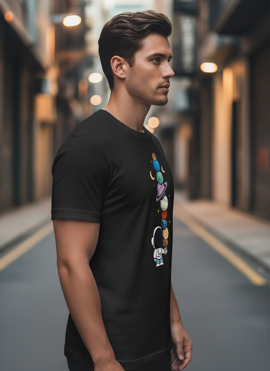 UNISEX BLACK LITTLE ASTRONOMER REGUALR FIT TSHIRT