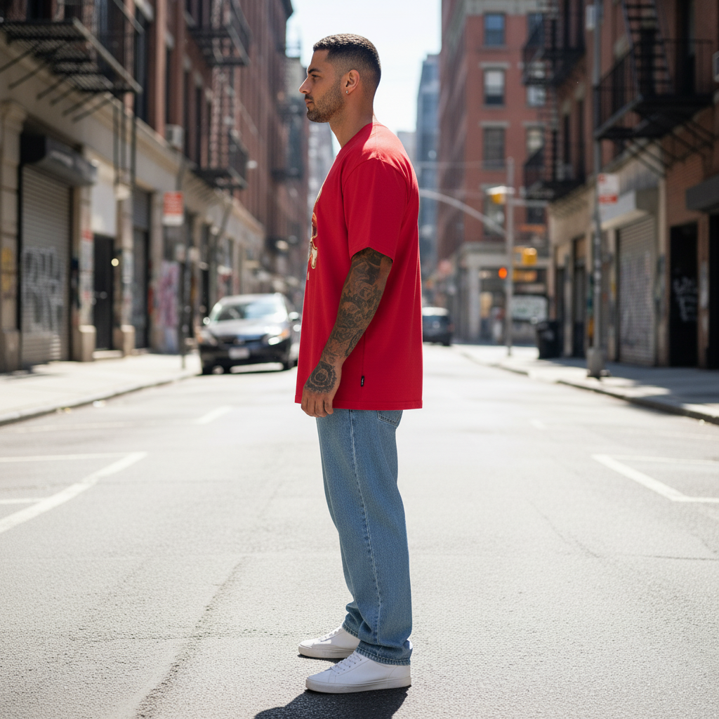 UNISEX RED STRAW HAT OVERSIZE FIT TSHIRT