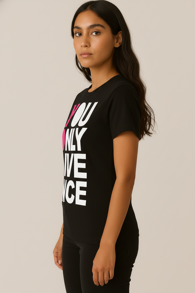 WOMEN'S BLACK YOU ONLY LIVE ONCE REGULAR FIT TSHIRT