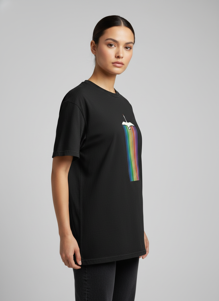 WOMEN'S BLACK RAINBOW FLIGHT REGULAR FIT TSHIRT