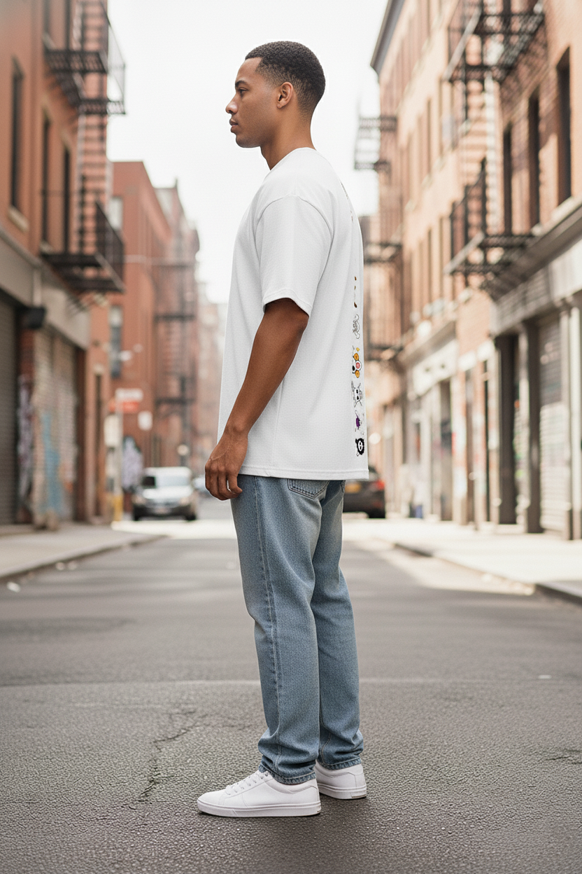 UNISEX WHITE GRAND LINE PIRATES OVERSIZE FIT TSHIRT