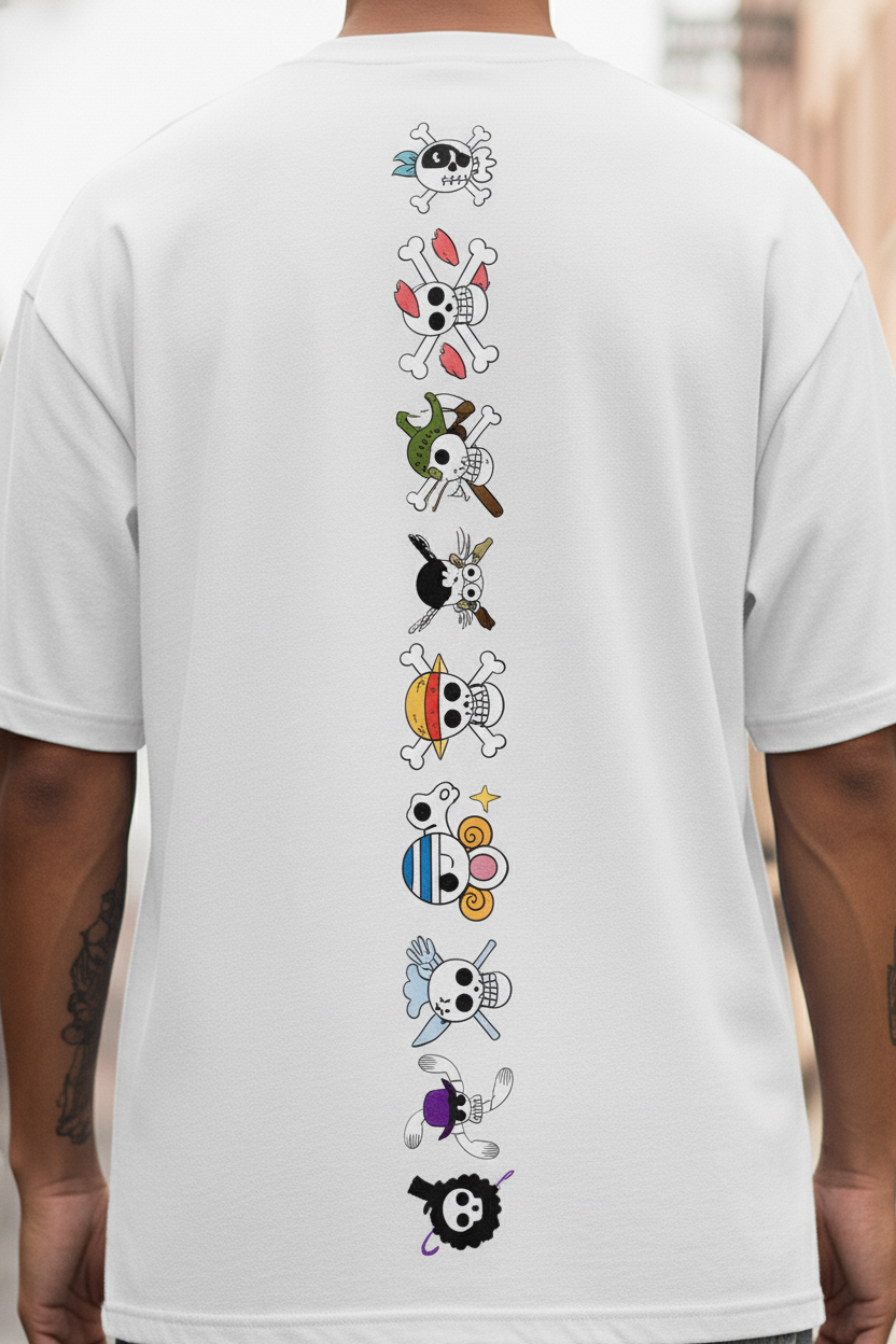 UNISEX WHITE GRAND LINE PIRATES OVERSIZE FIT TSHIRT