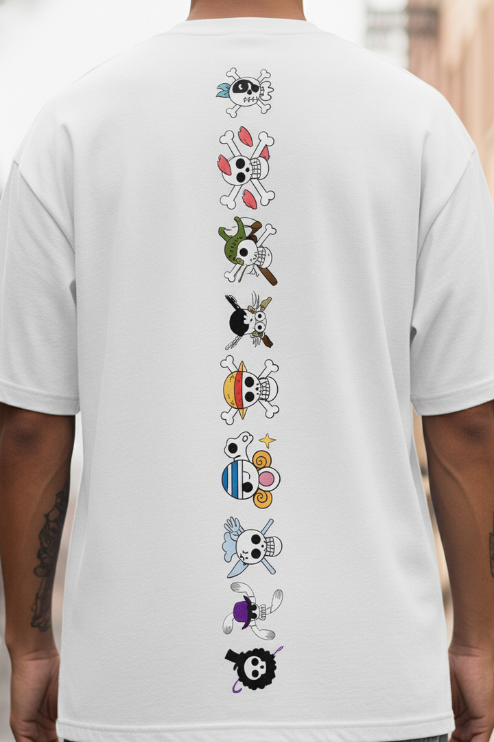 UNISEX WHITE GRAND LINE PIRATES OVERSIZE FIT TSHIRT