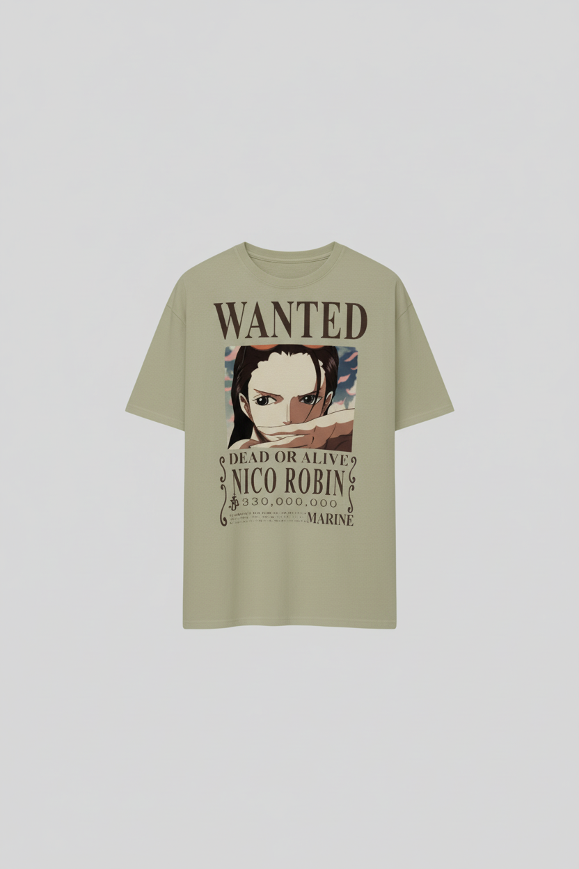 UNISEX BEIGE  NICO ROBIN - DEAD OR ALIVE WANTED POSTER OVERSIZE FIT TSHIRT