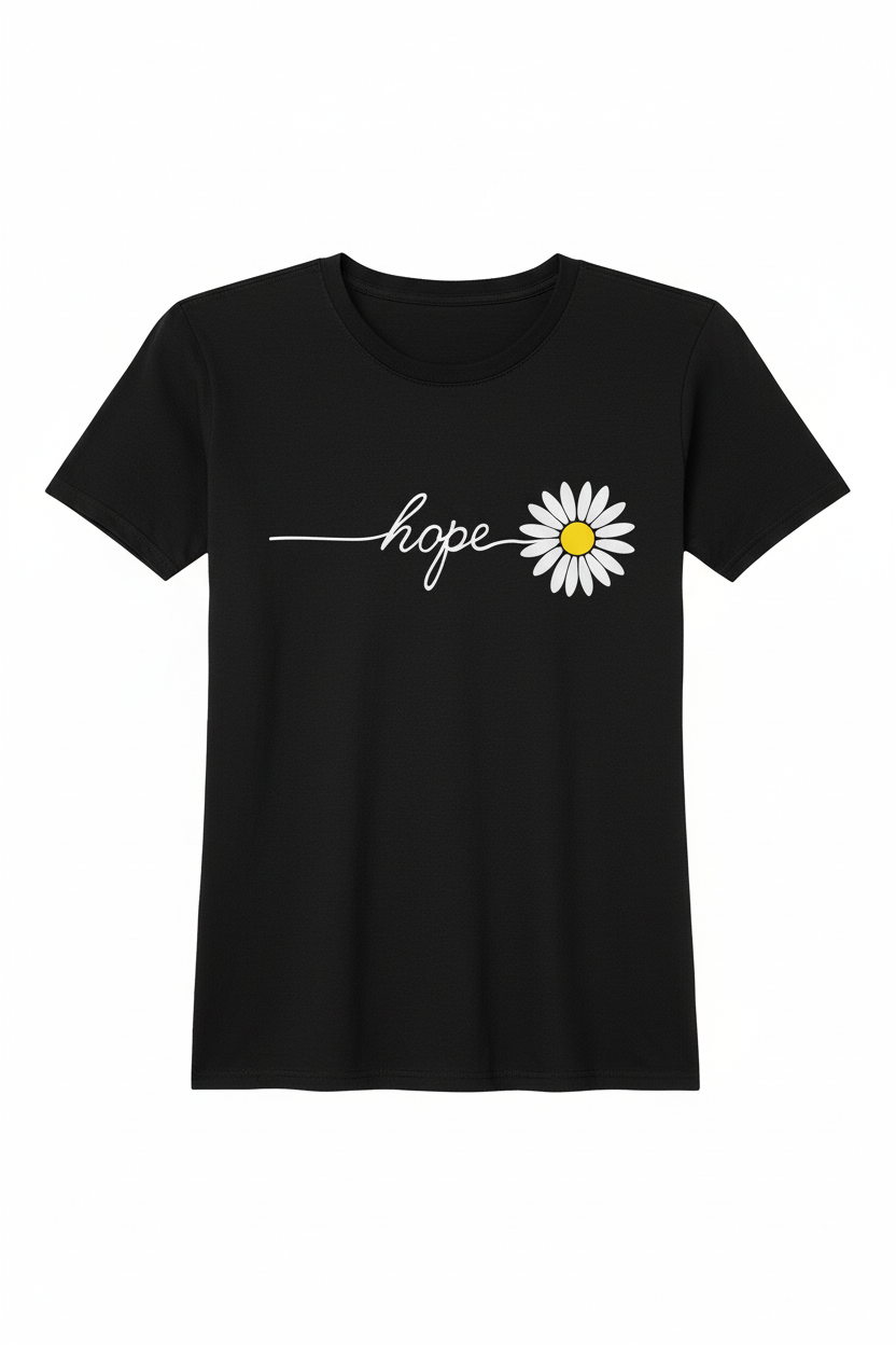 WOMEN'S BLACK MONOCHROME BLOOM REGULAR FIT TSHIRT