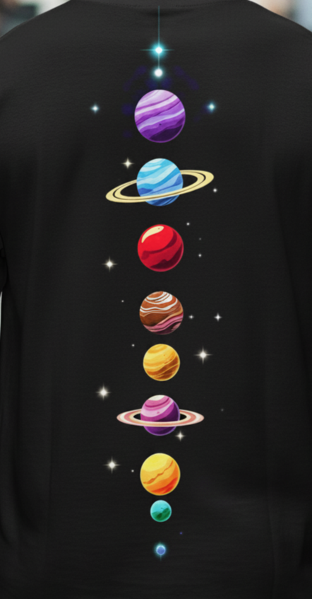 UNISEX BLACK CELESTIAL ALIGNMENT OVERIZE FIT TSHIRT