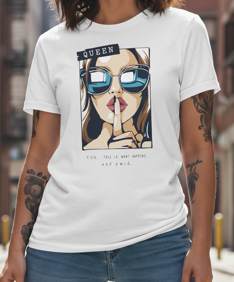 WOMEN'S WHITE QUEEN REGULAR FIT TSHIRT